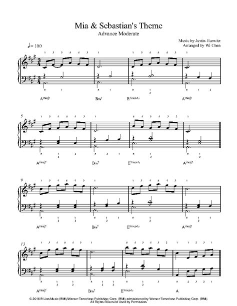 Mia Sebastian S Theme From La La Land By Justin Hurwitz Sheet Music