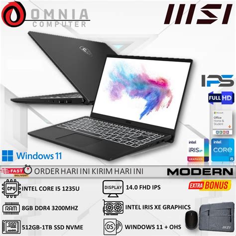 Jual Laptop Msi Modern 14 C12MO Intel Core I5 1235U 8gb Ram 1tb Ssd 14