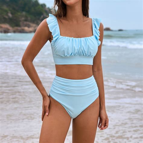 Tankini Set Women S Flanged Bikini Set With Breast Pad Without Brackets Blue Women Blending