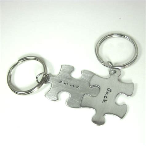 Personalized Puzzle Piece Key Chain Set Of Two By Hotarujewelry