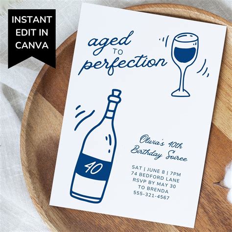 Aged To Perfection Wine Birthday Party Invitation Adult Printable Hand