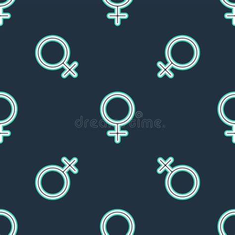 Line Female Gender Symbol Icon Isolated Seamless Pattern On Black