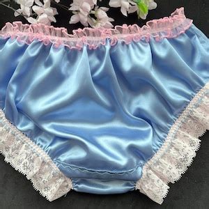 Baby Blue Satin Panties Bikini Style Silky Soft Sissy Knickers Daisy Detail Made To Order