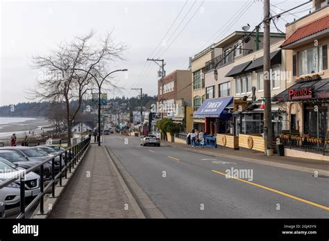 White Rock, BC, Canada - March 31 2021 : White Rock city street view in dusk, oceanfront houses ...