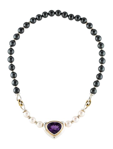 Tiffany Co Amethyst Hematite Pearl Pendant Necklace Necklaces