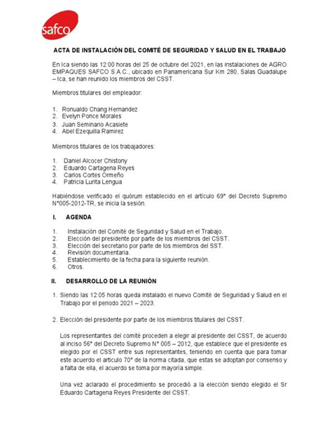 Acta De Instalacion Del Comite De Seguridad Pdf Gobierno