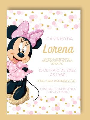 Convite Digital Virtual Minnie Rosa Compre Produtos Personalizados