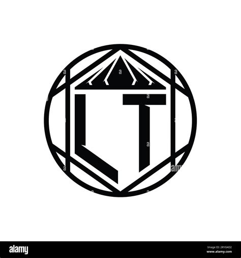 Lt Letter Logo Monogram Hexagon Slice Crown Sharp Shield Shape Isolated