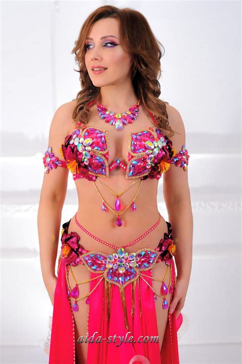 Belly Dance Costume Pink With Flowers Aida Style