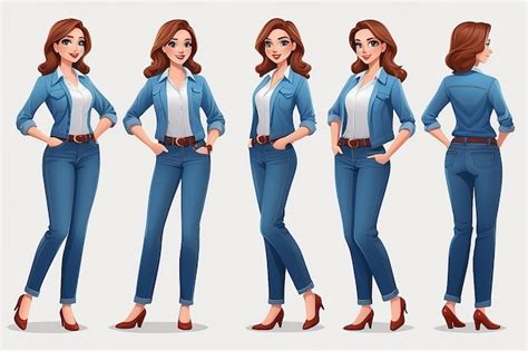 Premium Photo Casual Business Woman Character In Different Poses Set