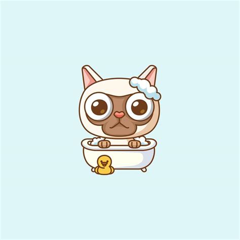 Cute Bathing Cat Time In Bathtub Kawaii Chibi Character Mascot Illustration Outline Style Design