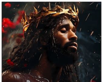 Black Jesus With Thorn Crown Religious Wall Decor Christian Artwork