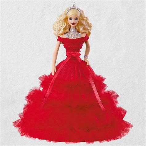 2018 Hallmark 2018 Holiday Barbie Doll Ornament Red Gown Dress Pearls