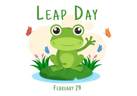 Happy Leap Day On February With Cute Frog In Flat Style Cartoon Hand