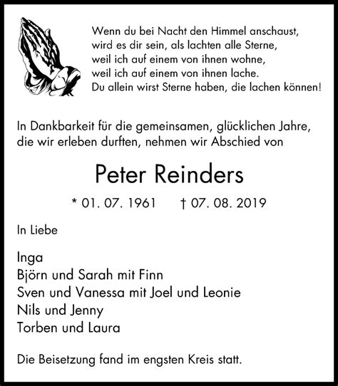 Traueranzeigen Von Peter Reinders Trauer In Nrw De