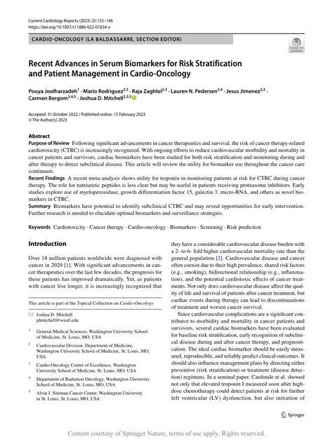 Pdf Recent Advances In Serum Biomarkers For Risk Stratification And