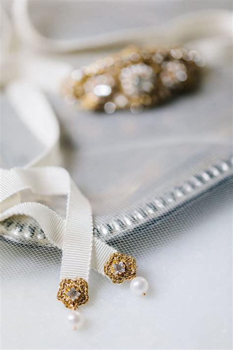 Gold Pearl Wedding Choker Necklace | Lace Bridal Choker with Ribbon