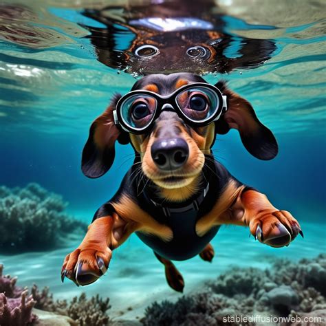 Dachshund Snorkeling in the Deep Ocean | Stable Diffusion Online