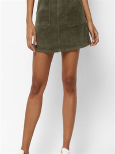 Buy AMERICAN EAGLE OUTFITTERS Women Olive Green Solid A Line Corduroy