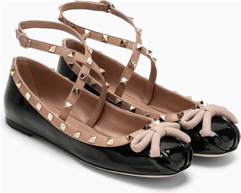 Valentino Garavani Rockstud Black Nude Patent Leather Ballerina Shopstyle Ballet Flats