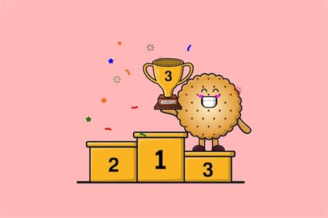 Premium Vector Cute Cartoon Cookies Character As The Third Winner