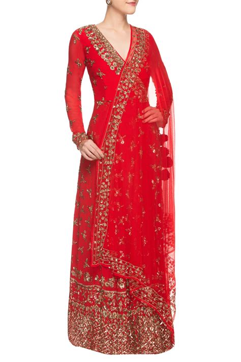 Buy Red Embellished Sequin V Neck Anarkali With Dupatta For Women By Astha Narang Online At Aza