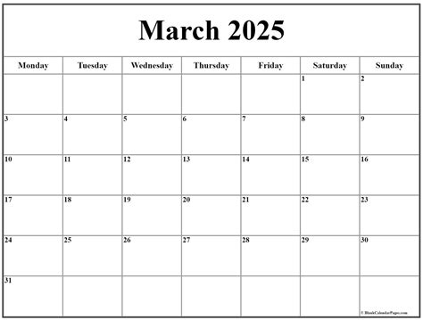 March Monday Calendar Monday To Sunday