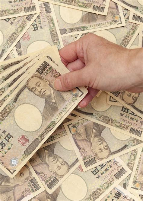 Ten Thousand Yen 10 000 Yen Banknotes Stacked Japanese Money Paper