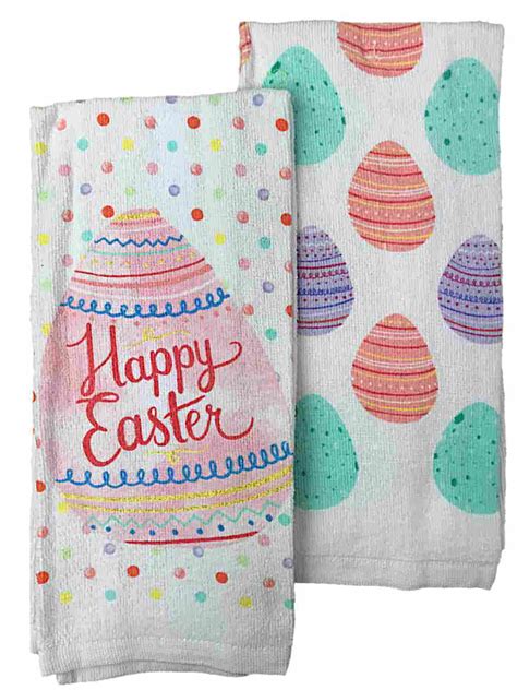 Celebrate Happy Easter Kitchen Towel Set 2 Towels With Colorful Eggs