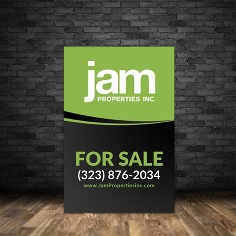 Create a sleek, modern Real Estate for sale sign for J.A.M. Properties ...