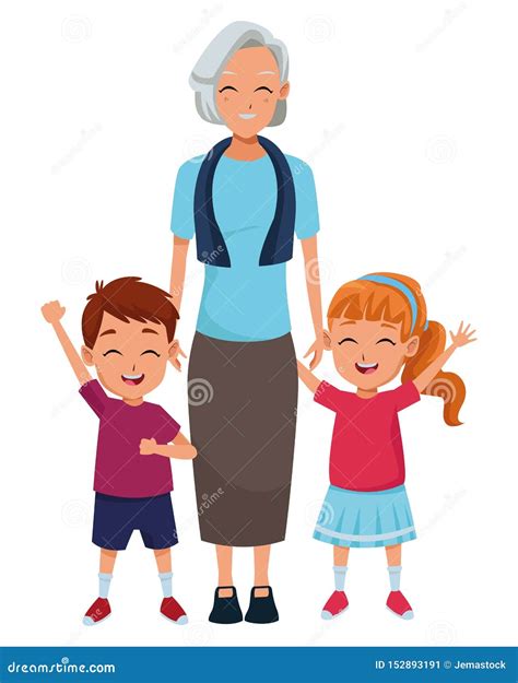 Desenhos De Avos Com Netos - Avó Da Família Com Desenhos Animados Dos Netos Ilustração do Vetor ...