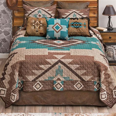 Mocha Turquoise Southwest Quilt Bed Set Queen Lone Star Western Decor