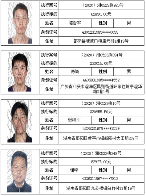 邵阳县人民法院发布一批最新失信被执行人名单！ 公告