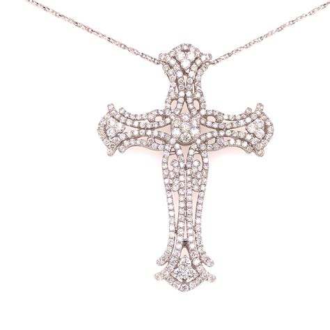 Ladies fancy round diamond cross necklace set in 18KT white gold ...