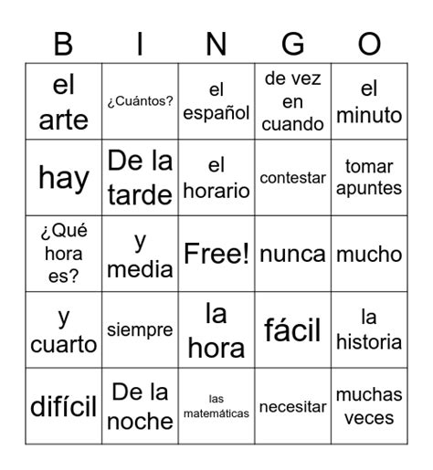 Avancemos U2L1 Bingo Card