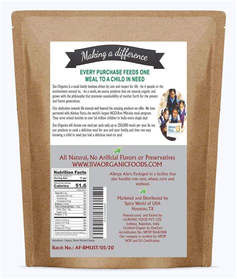 Jiva Organic Black Mustard Seeds Whole Pound Bulk Bag Non Gmo