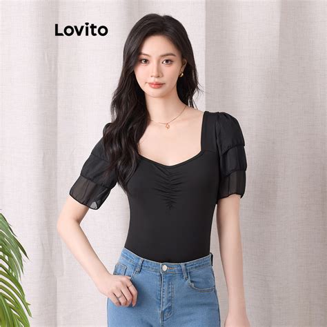 Lovito Women Casual Plain Ruffle Blouse L Ed Shopee Philippines