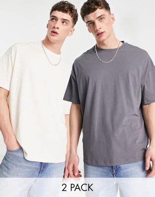 Asos Design Lot De T Shirts Ras De Cou Oversize Blanc Et Gris Asos