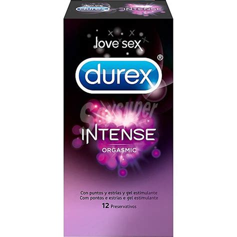 Durex Love Sex Intense Orgasmic preservativos con puntos y estrías y gel estimulante caja 12