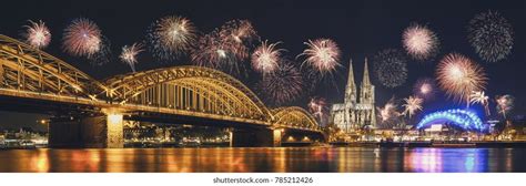 Cologne Cathedral Hohenzollern Bridge Fireworks On Stock Photo ...