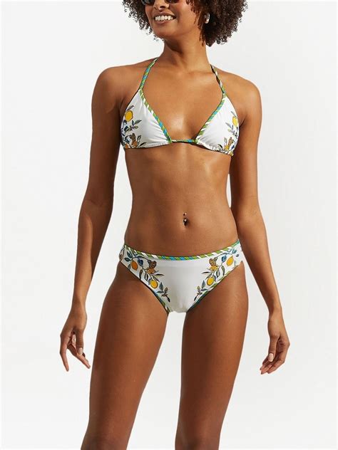 La DoubleJ Floral Print Halterneck Bikini Top White FARFETCH