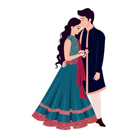 Vector Vector Cute Indian Couple Cartoon In Traditional Dress Posing