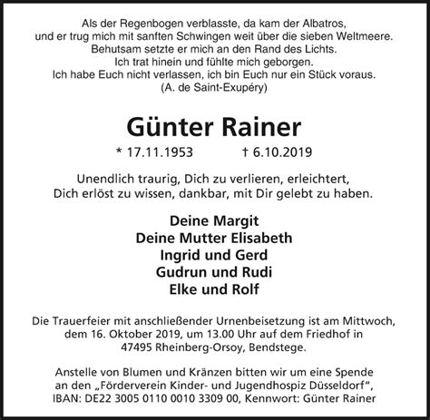 Traueranzeigen Von G Nter Rainer Trauer In Nrw De