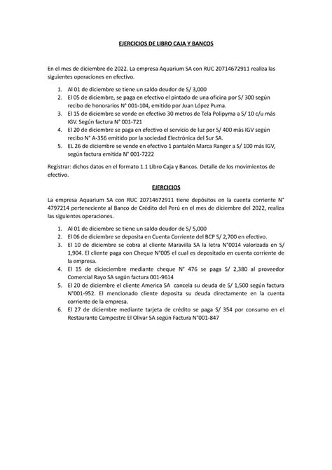 Ejercicios De Libro Caja Y Bancos Ejercicios De Libro Caja Y Bancos En El Mes De Diciembre De