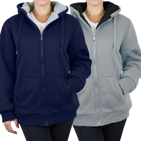 2 Pack Women S Heavyweight Loose Fit Sherpa Fleece Lined Zip Hoodie