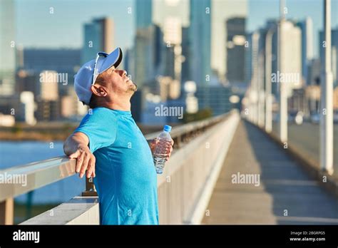 Mature Japanese Man Training Downtown Stock Photo Alamy