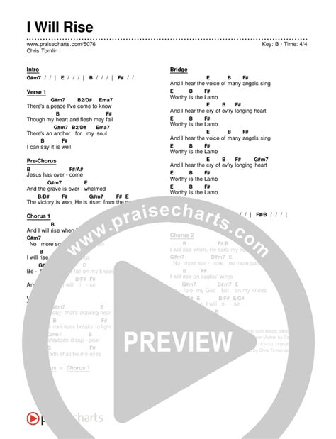 I Will Rise Chords Pdf Chris Tomlin Praisecharts