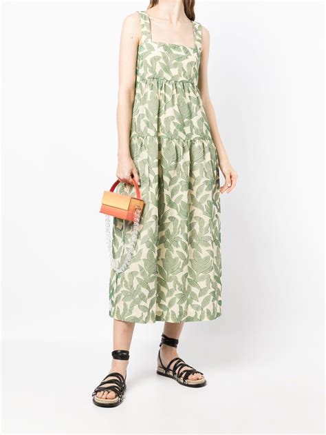 Three Graces Cosette Embroidered Cotton Midi Dress In Green Modesens