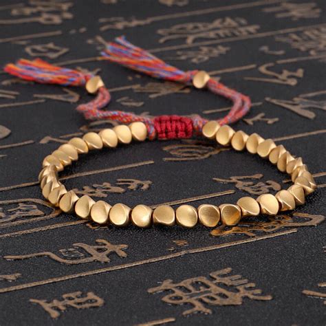 Adjustable Ethnic Buddhist Tibetan Copper Bead Bracelet Women Men