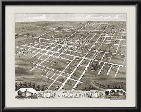 Bird's eye view of Jackson, Tennessee, 1870 - Vintage City Maps